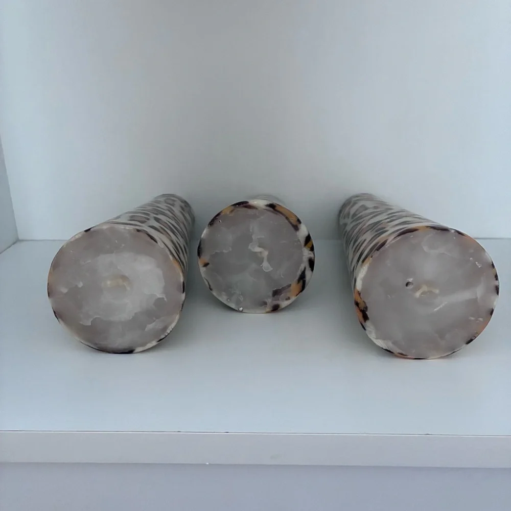 3 UNSCENTED Animal Print Candles Leopard Print: cone shape